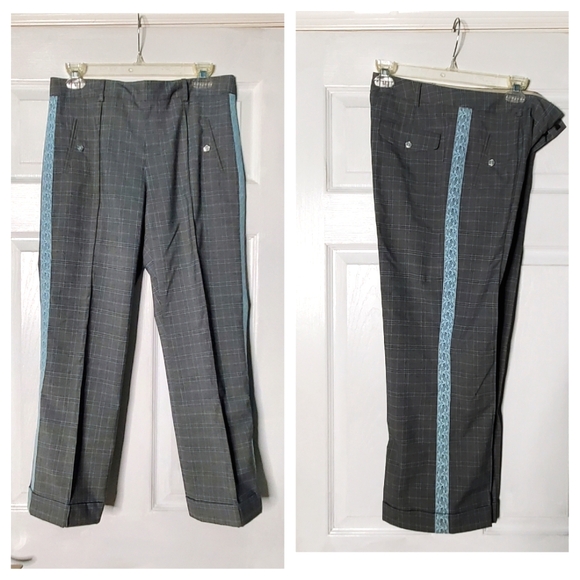 Intuitions Gray Plaid Lace Detail Pants Size 6 NWOT - Picture 1 of 16